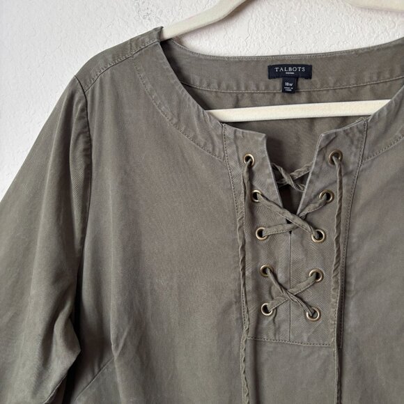 Talbots 18W Lace Up Relaxed Shift Dress Army Green - Picture 5 of 10
